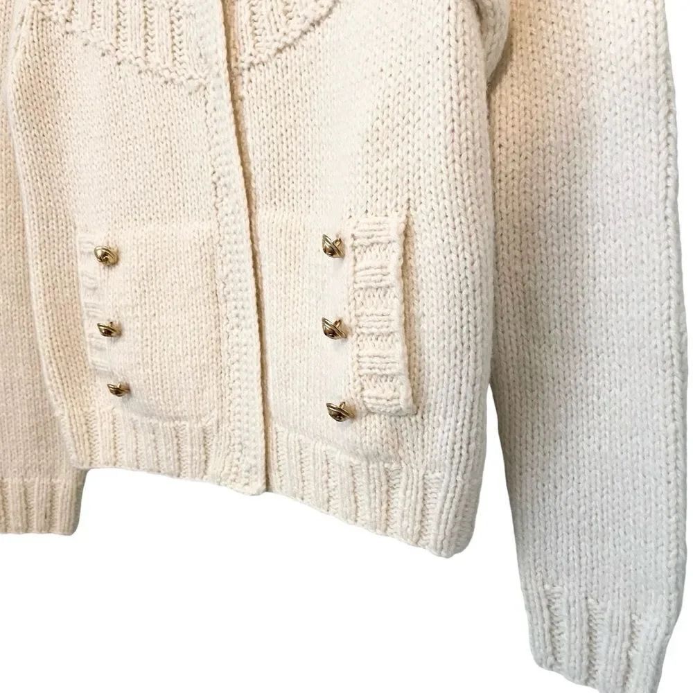 J. Crew Hand Knit Cardigan Sweater with Front Pockets with Gold Accent in Small - Picture 6 of 12